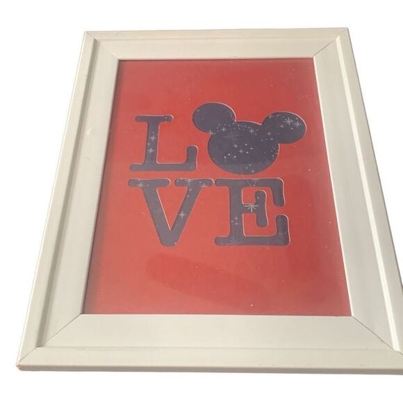 New Disney Mickey Red Purple Love Framed Silouette Mickey Minnie Goofy Americana - Picture 4 of 7